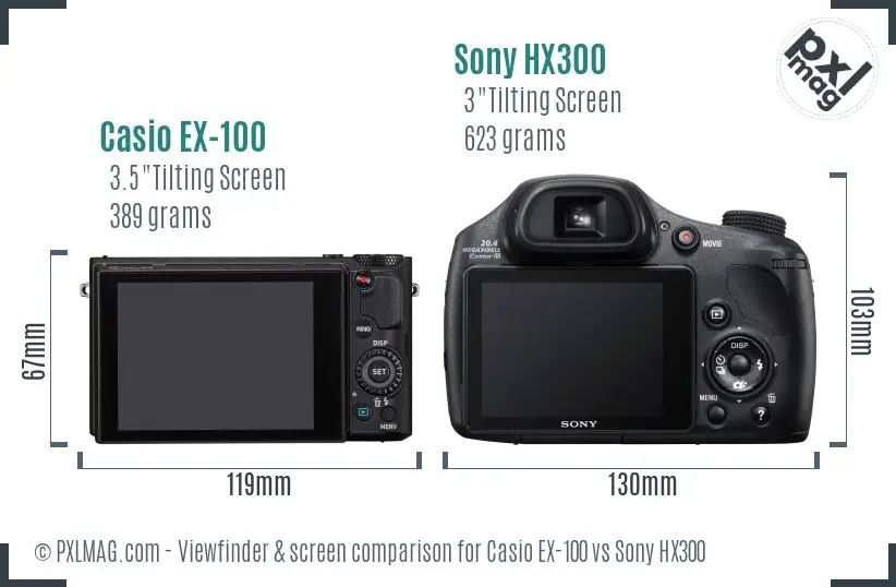 Casio EX-100 vs Sony HX300 Screen and Viewfinder comparison