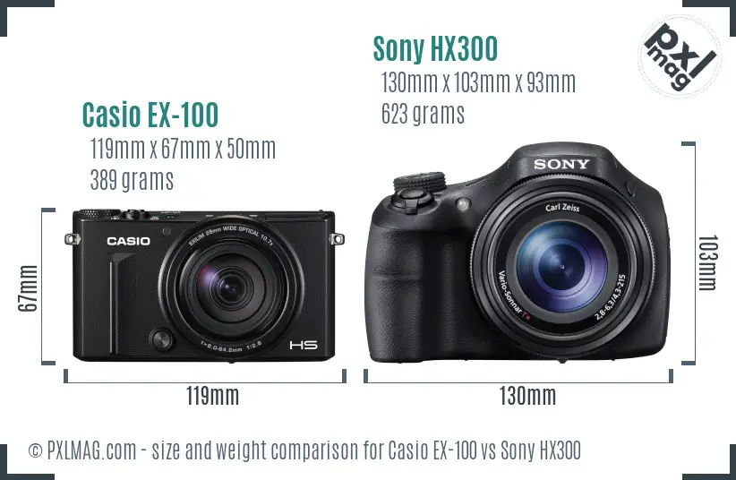 Casio EX-100 vs Sony HX300 size comparison