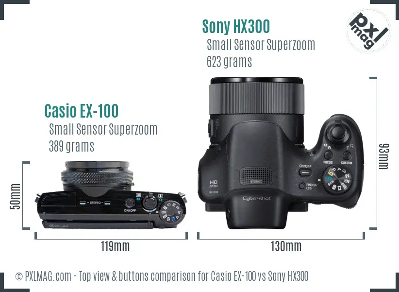 Casio EX-100 vs Sony HX300 top view buttons comparison