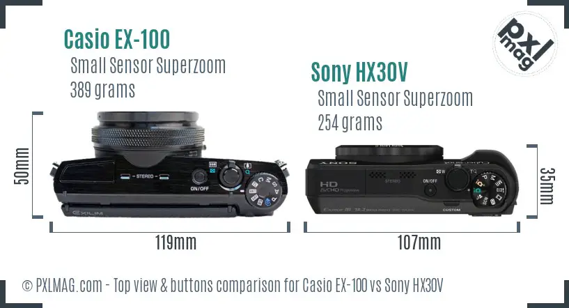 Casio EX-100 vs Sony HX30V top view buttons comparison