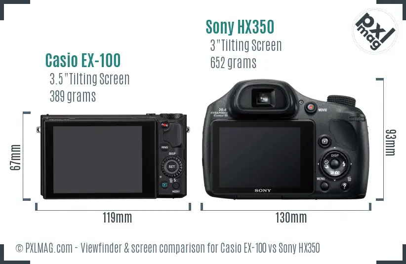 Casio EX-100 vs Sony HX350 Screen and Viewfinder comparison