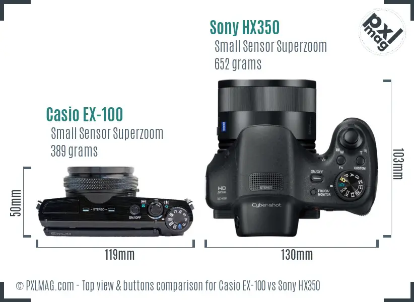 Casio EX-100 vs Sony HX350 top view buttons comparison