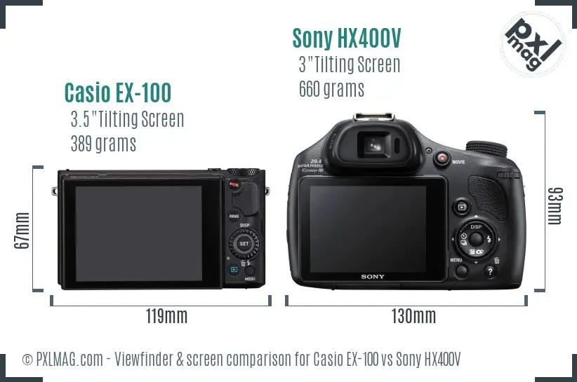 Casio EX-100 vs Sony HX400V Screen and Viewfinder comparison