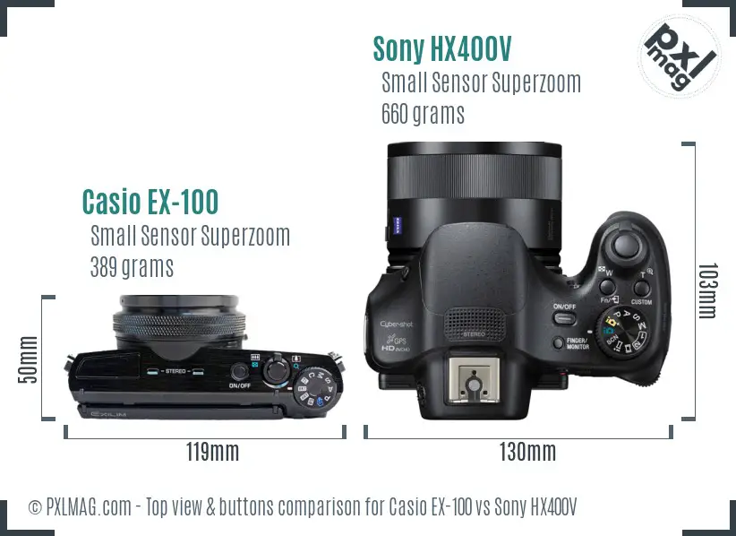 Casio EX-100 vs Sony HX400V top view buttons comparison