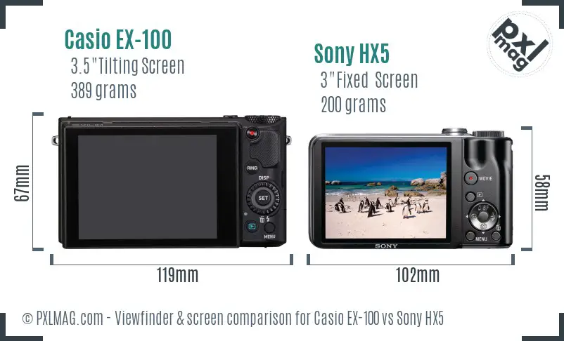 Casio EX-100 vs Sony HX5 Screen and Viewfinder comparison