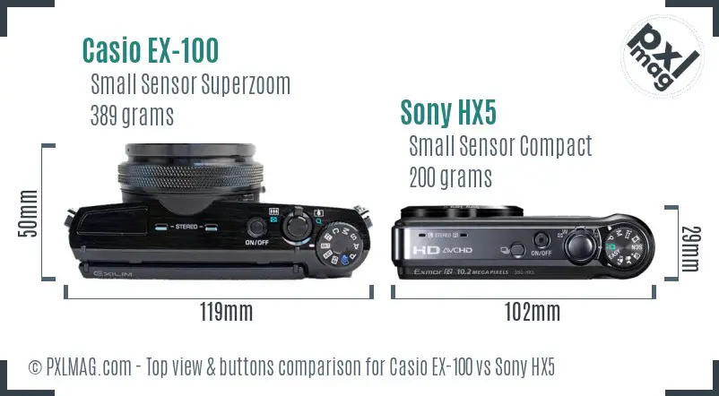 Casio EX-100 vs Sony HX5 top view buttons comparison