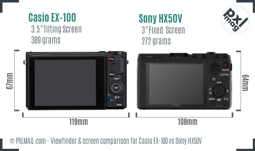 Casio EX-100 vs Sony HX50V Screen and Viewfinder comparison
