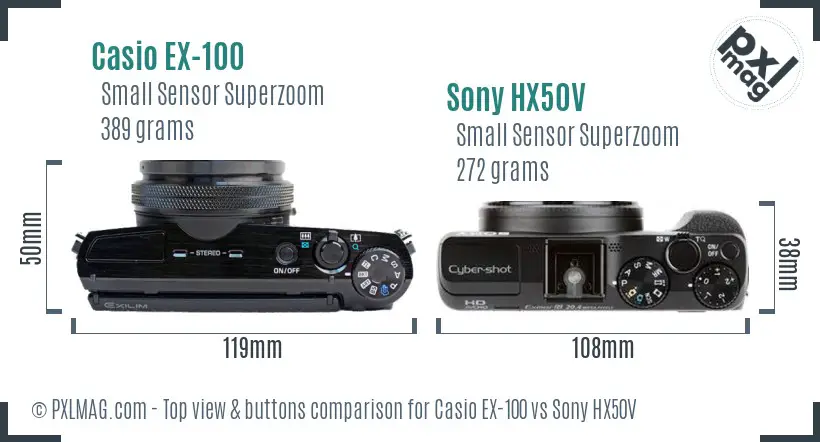 Casio EX-100 vs Sony HX50V top view buttons comparison