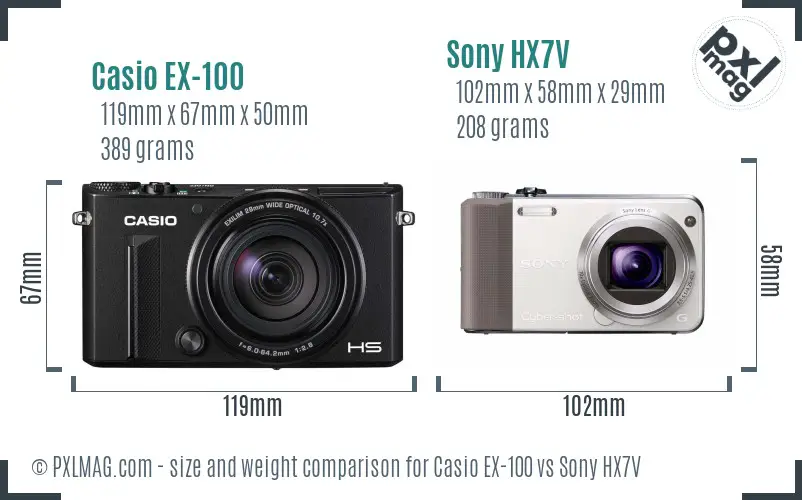 Casio EX-100 vs Sony HX7V size comparison