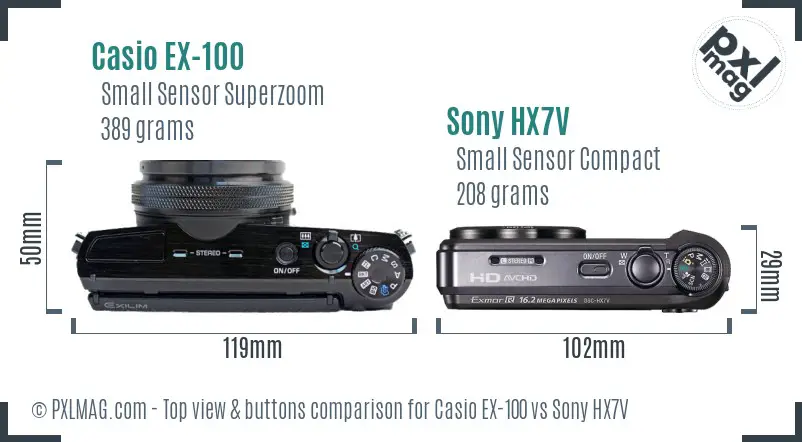 Casio EX-100 vs Sony HX7V top view buttons comparison