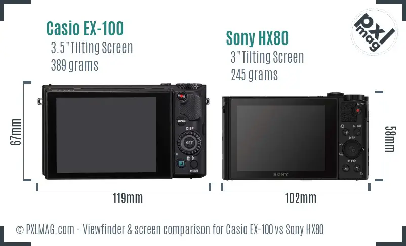 Casio EX-100 vs Sony HX80 Screen and Viewfinder comparison