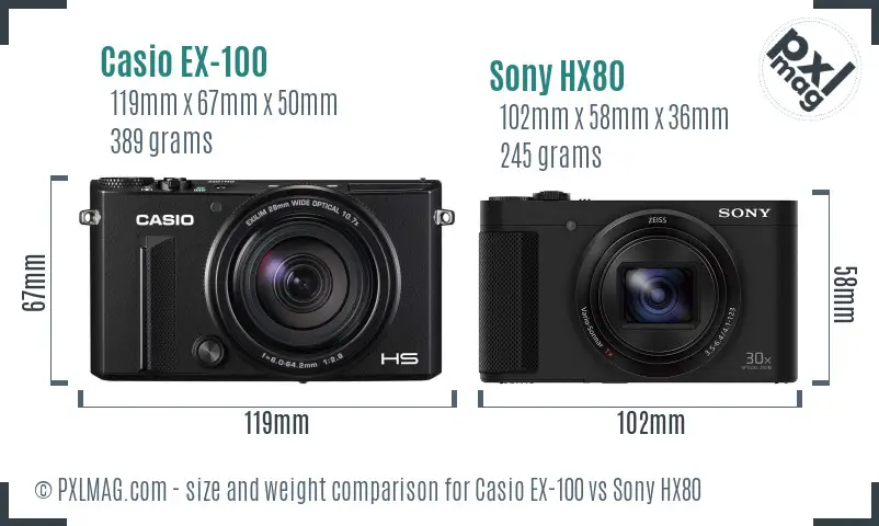 Casio EX-100 vs Sony HX80 size comparison