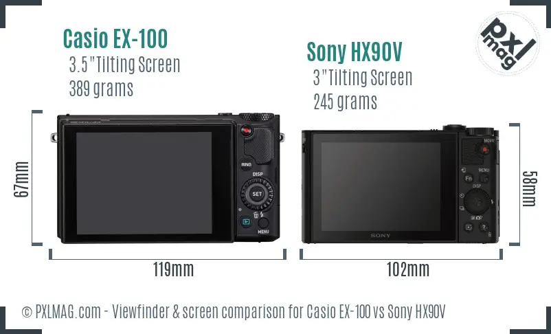 Casio EX-100 vs Sony HX90V Screen and Viewfinder comparison