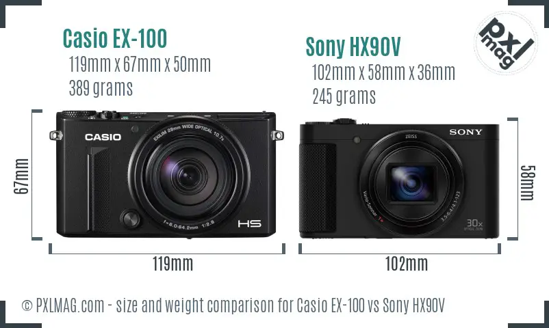 Casio EX-100 vs Sony HX90V size comparison