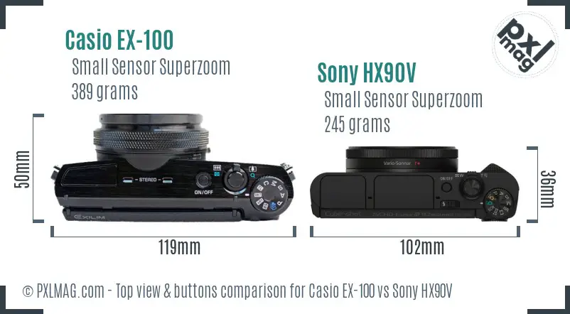 Casio EX-100 vs Sony HX90V top view buttons comparison