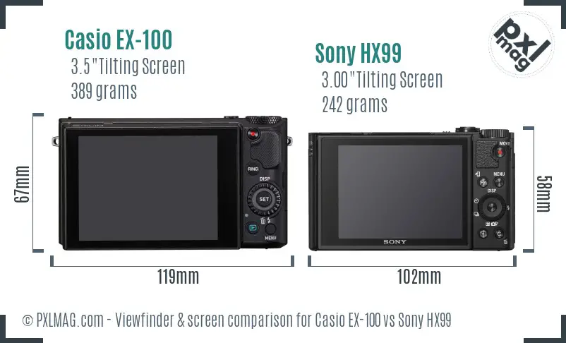Casio EX-100 vs Sony HX99 Screen and Viewfinder comparison