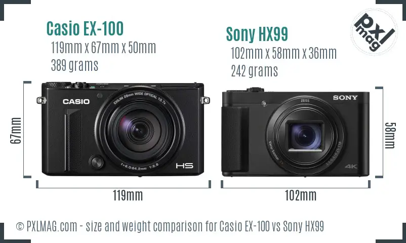 Casio EX-100 vs Sony HX99 size comparison
