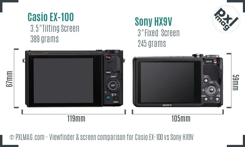 Casio EX-100 vs Sony HX9V Screen and Viewfinder comparison