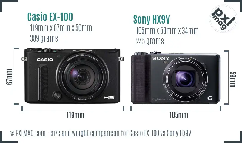 Casio EX-100 vs Sony HX9V size comparison