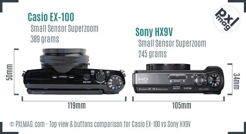 Casio EX-100 vs Sony HX9V top view buttons comparison