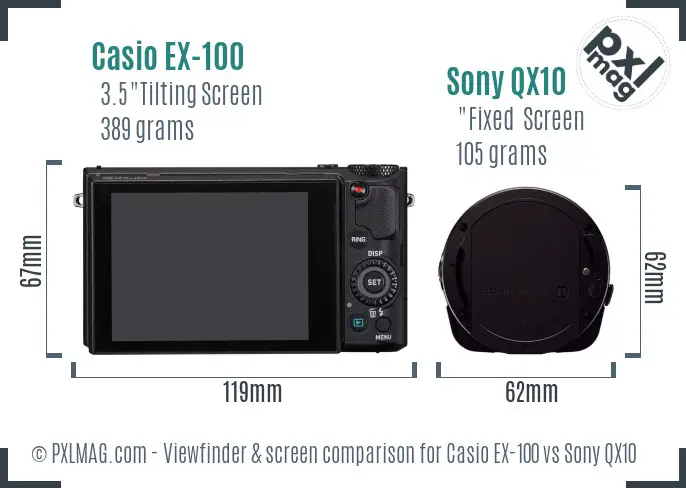 Casio EX-100 vs Sony QX10 Screen and Viewfinder comparison