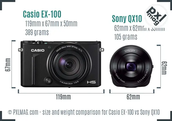 Casio EX-100 vs Sony QX10 size comparison