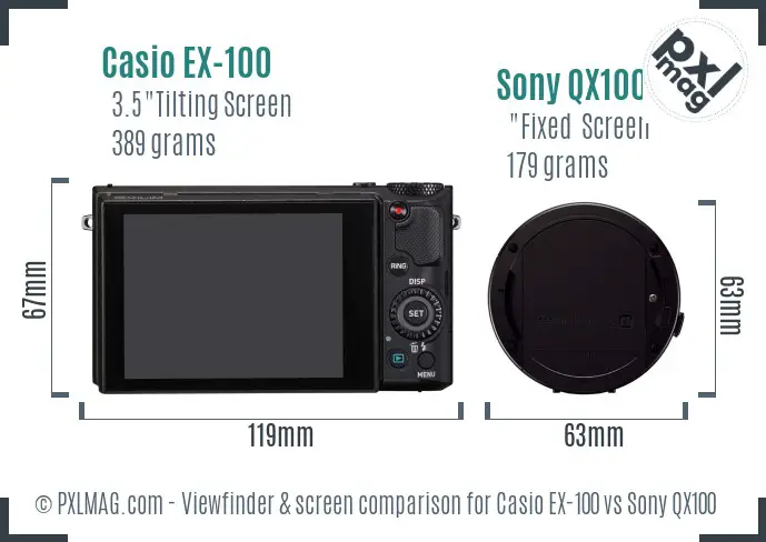 Casio EX-100 vs Sony QX100 Screen and Viewfinder comparison