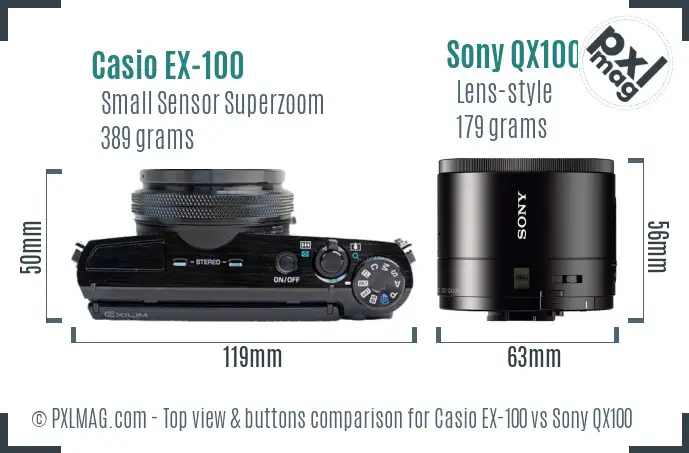 Casio EX-100 vs Sony QX100 top view buttons comparison