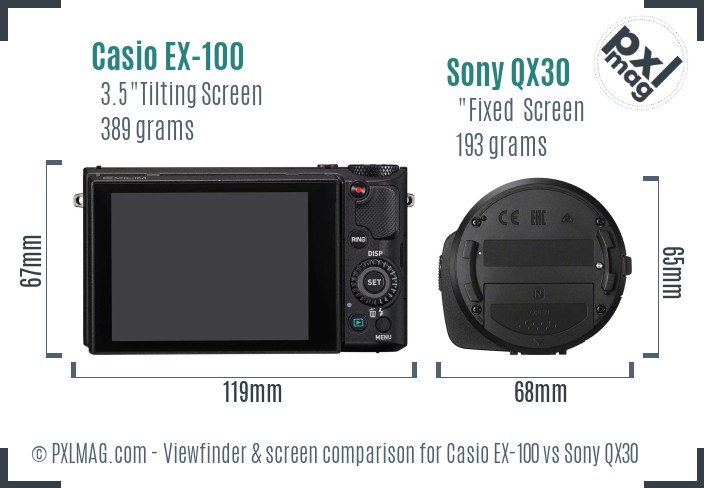 Casio EX-100 vs Sony QX30 Screen and Viewfinder comparison