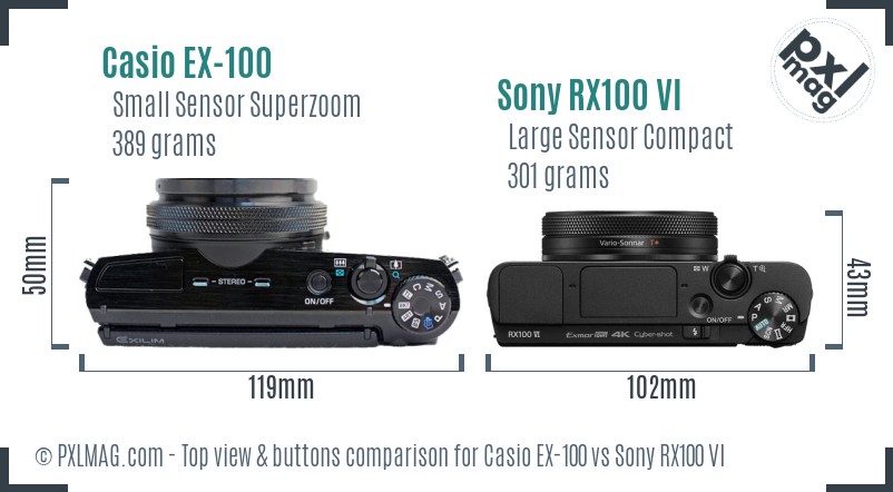 Casio EX-100 vs Sony RX100 VI top view buttons comparison