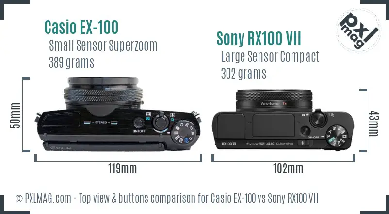 Casio EX-100 vs Sony RX100 VII top view buttons comparison