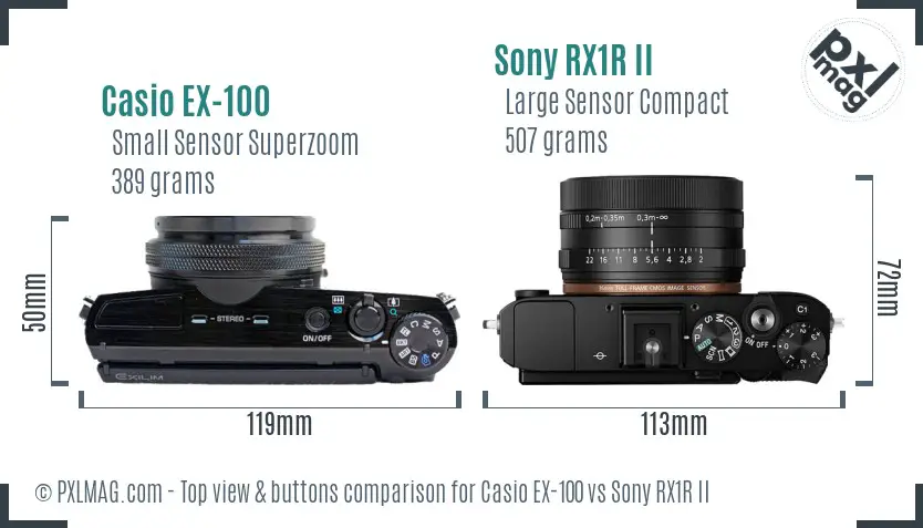 Casio EX-100 vs Sony RX1R II top view buttons comparison
