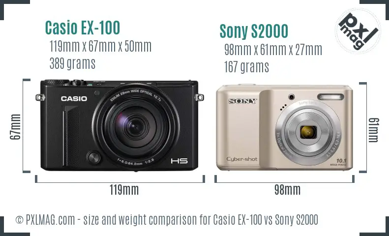 Casio EX-100 vs Sony S2000 size comparison Casio EX-100 vs Sony S2000 size comparison