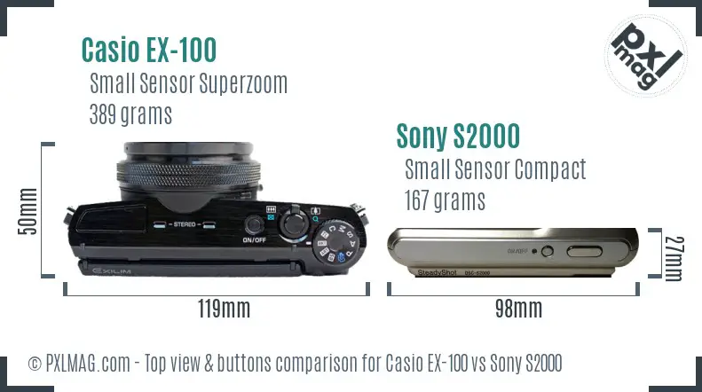 Casio EX-100 vs Sony S2000 top view buttons comparison Casio EX-100 vs Sony S2000 top view buttons comparison