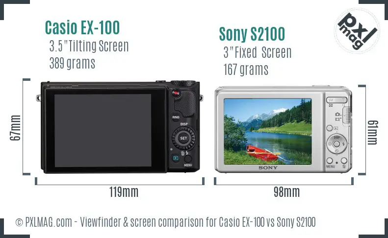 Casio EX-100 vs Sony S2100 Screen and Viewfinder comparison