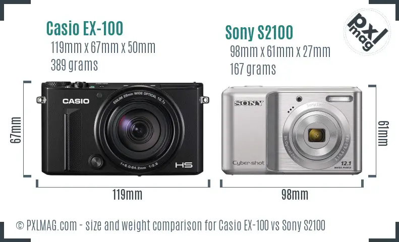 Casio EX-100 vs Sony S2100 size comparison