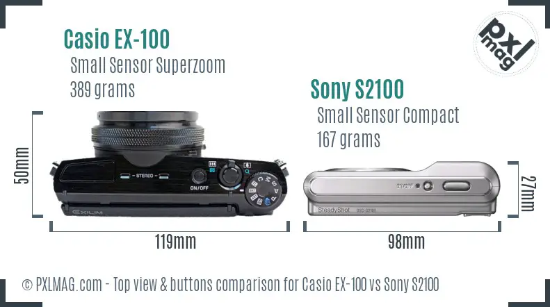 Casio EX-100 vs Sony S2100 top view buttons comparison