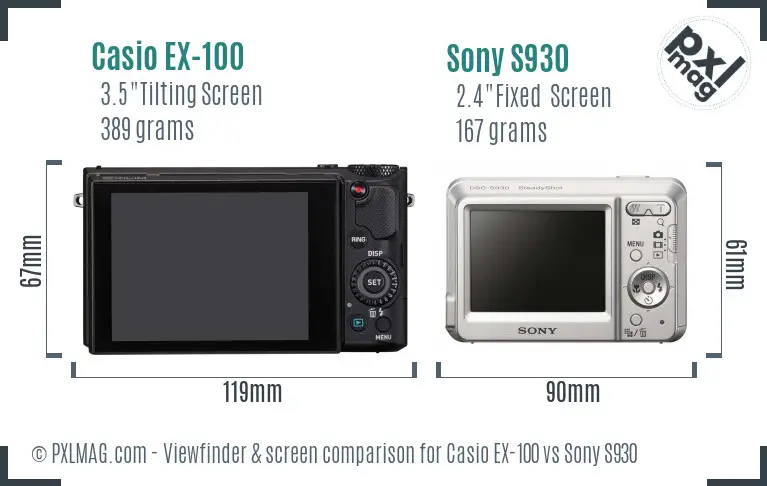 Casio EX-100 vs Sony S930 Screen and Viewfinder comparison