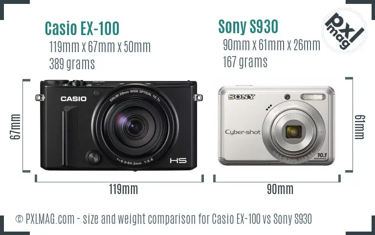 Casio EX-100 vs Sony S930 size comparison