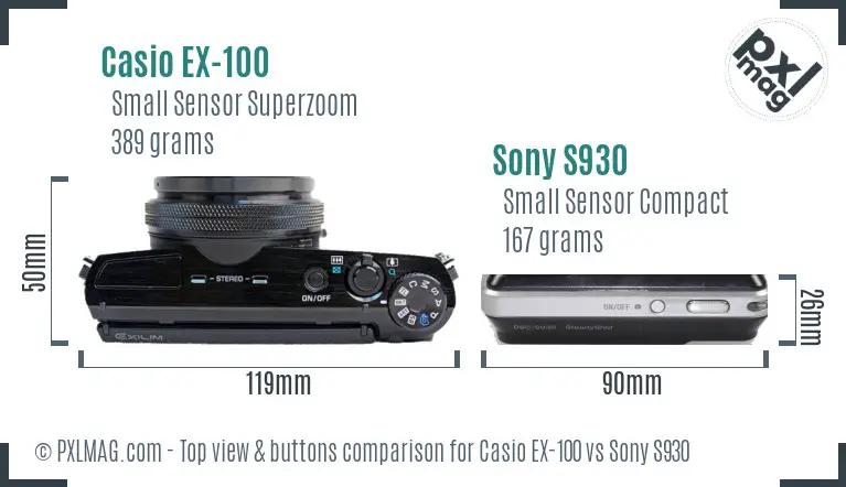 Casio EX-100 vs Sony S930 top view buttons comparison