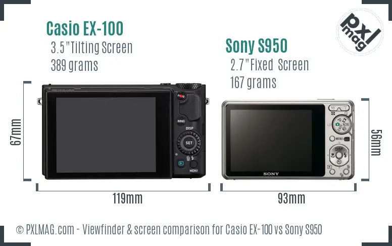 Casio EX-100 vs Sony S950 Screen and Viewfinder comparison