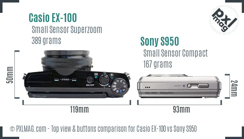 Casio EX-100 vs Sony S950 top view buttons comparison