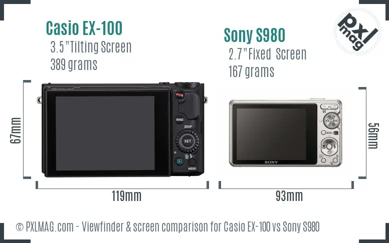 Casio EX-100 vs Sony S980 Screen and Viewfinder comparison