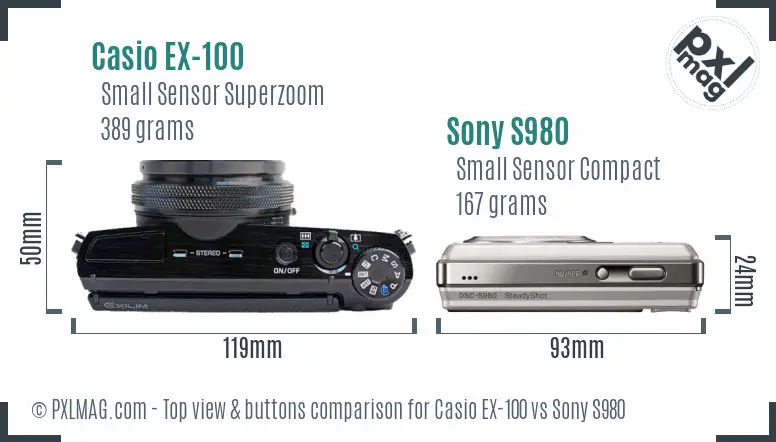 Casio EX-100 vs Sony S980 top view buttons comparison
