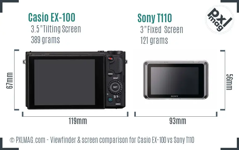 Casio EX-100 vs Sony T110 Screen and Viewfinder comparison