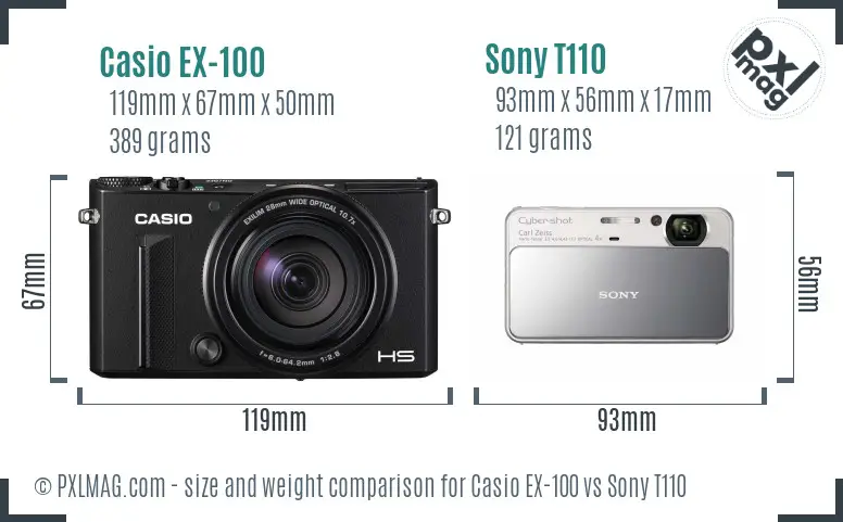 Casio EX-100 vs Sony T110 size comparison
