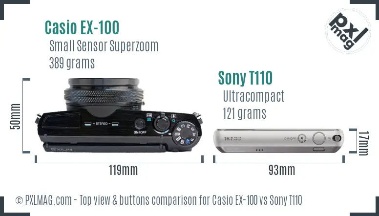Casio EX-100 vs Sony T110 top view buttons comparison