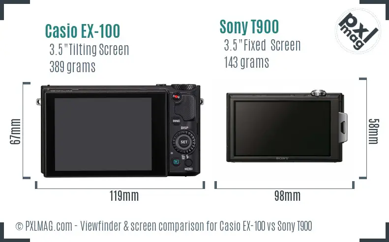 Casio EX-100 vs Sony T900 Screen and Viewfinder comparison