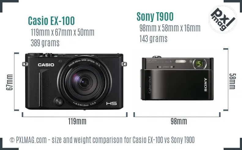 Casio EX-100 vs Sony T900 size comparison