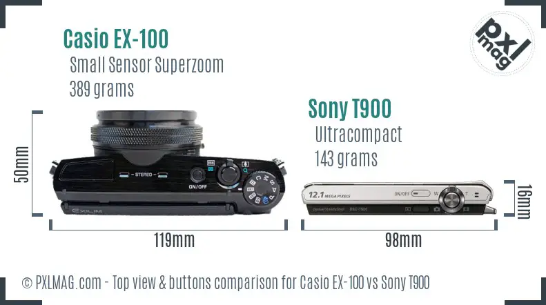 Casio EX-100 vs Sony T900 top view buttons comparison